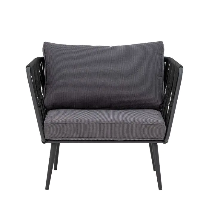 Sillón  Jardín Tejido Gris Cuerda Negro Metal, 87 Cm