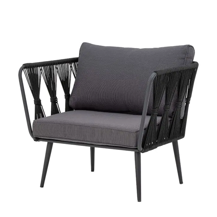 Sillón  Jardín Tejido Gris Cuerda Negro Metal, 87 Cm