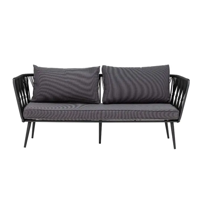 Sofá Jardín Tejido Gris Cuerda Negro Metal, 174 Cm