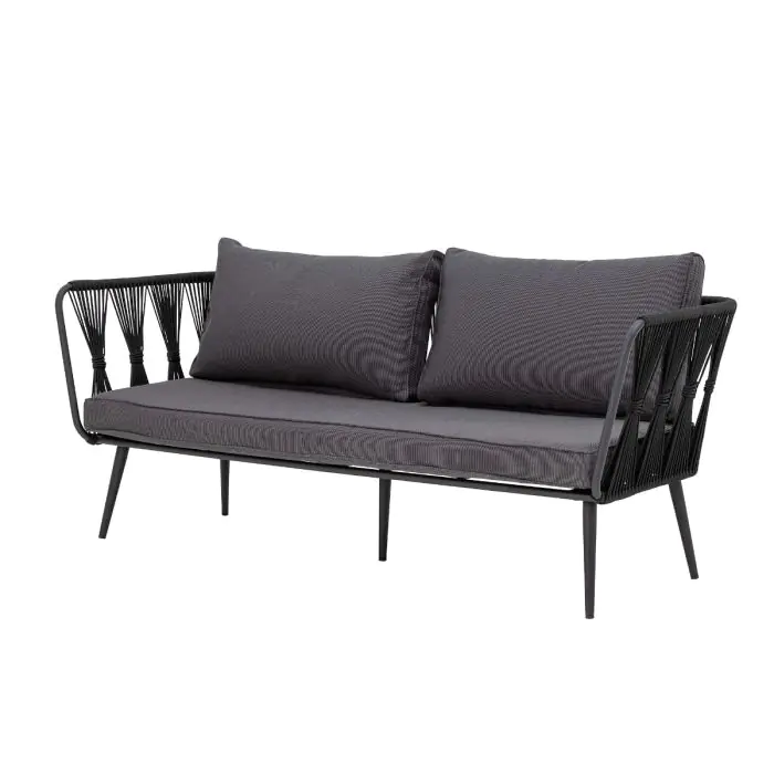 Sofá Jardín Tejido Gris Cuerda Negro Metal, 174 Cm