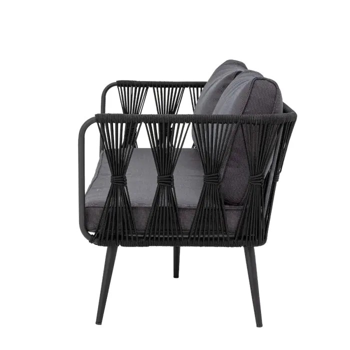 Sofá Jardín Tejido Gris Cuerda Negro Metal, 174 Cm