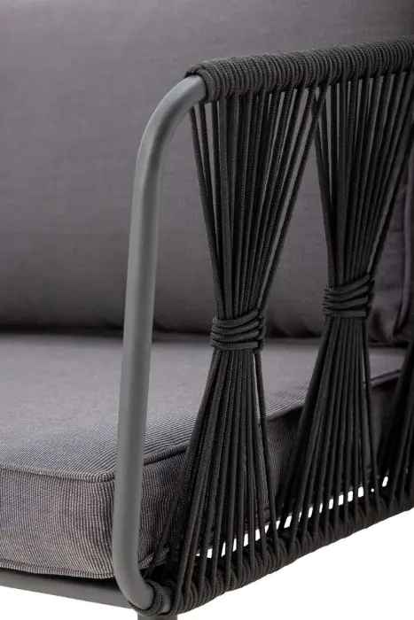 Sofá Jardín Tejido Gris Cuerda Negro Metal, 174 Cm