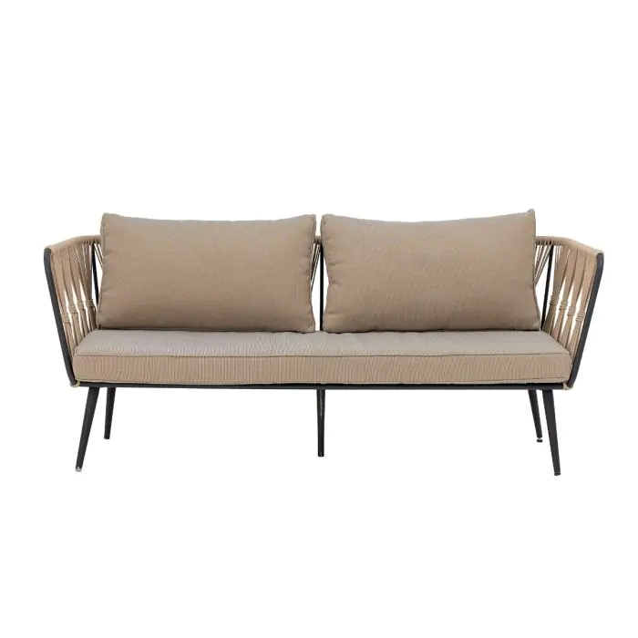 Sofá Jardín Tejido Cuerda Marrón Negro Metal, 174 Cm