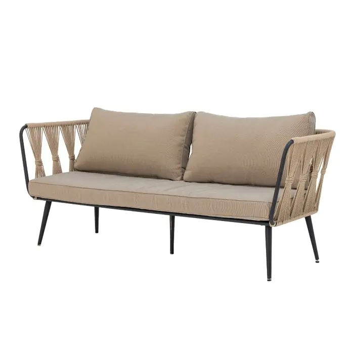 Sofá Jardín Tejido Cuerda Marrón Negro Metal, 174 Cm