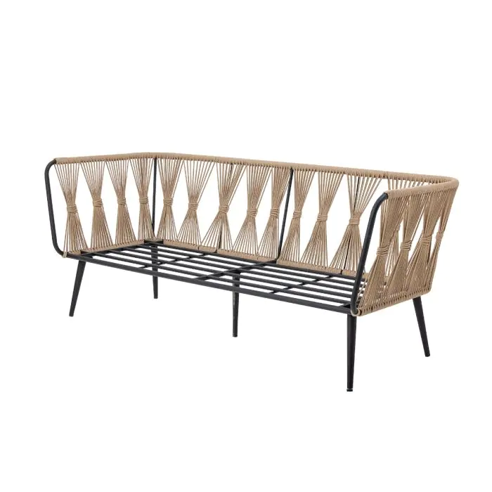 Sofá Jardín Tejido Cuerda Marrón Negro Metal, 174 Cm