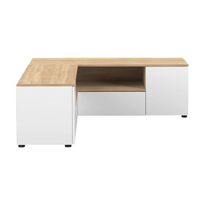 Mueble TV Angular Lacado Blanco Roble, 130 Cm