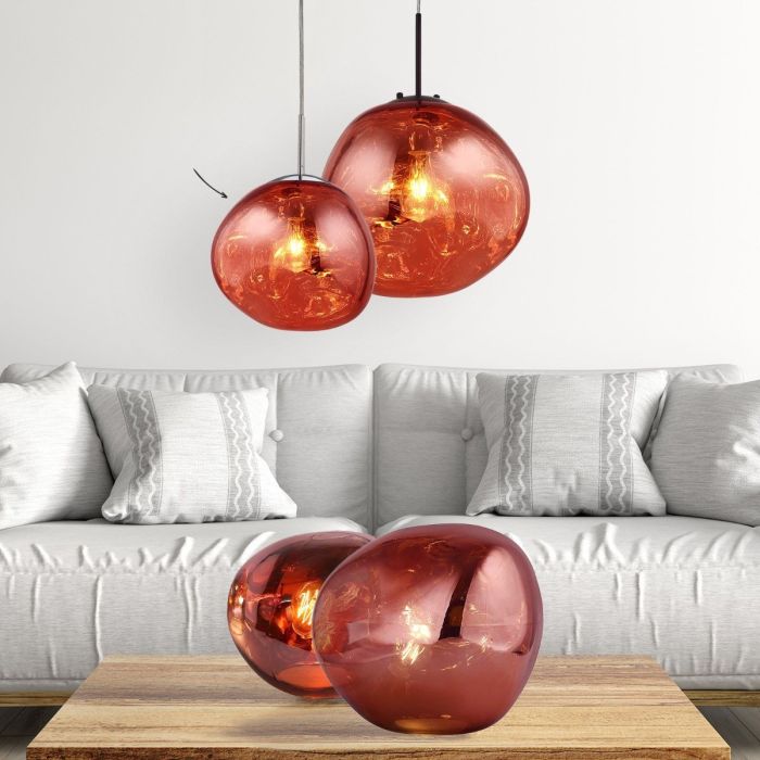 Lámpara De Techo Cristal Rojo Redonda, 28 Cm