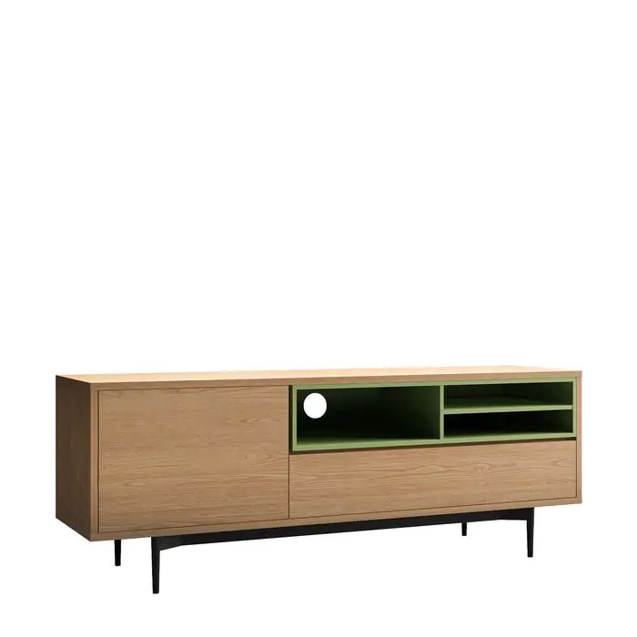 Mueble Tv Diseño Moderno Roble Natural Verde 155 Cm