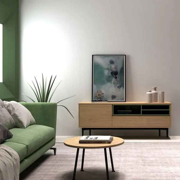 Mueble Tv Diseño Moderno Roble Natural Verde 155 Cm