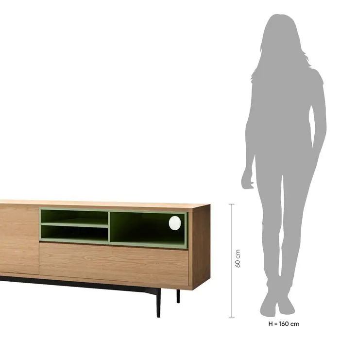Mueble Tv Diseño Moderno Roble Natural Verde 155 Cm