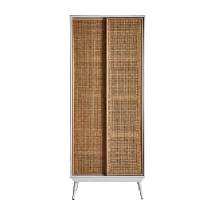 Armario 2 Puertas Correderas Madera Ratán Natural, 172 cm