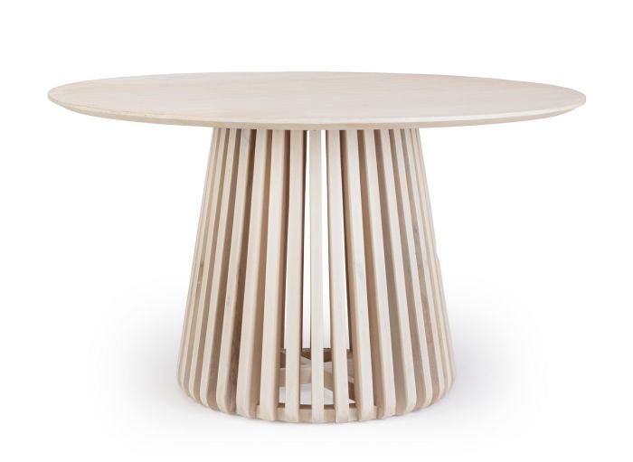 Mesa de comedor nórdica en madera de mango blanco.