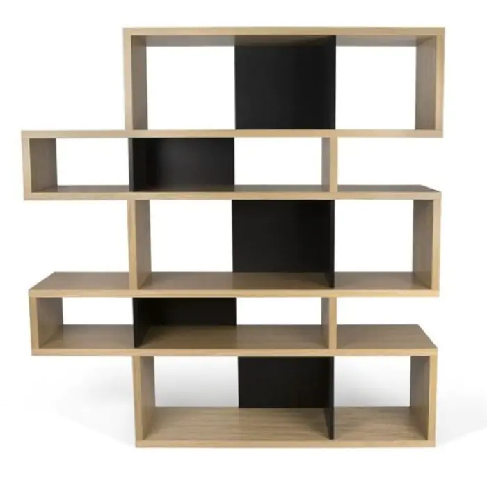 Estantería Estilo Nórdico Roble Natural Paneles Negro, 156 cm
