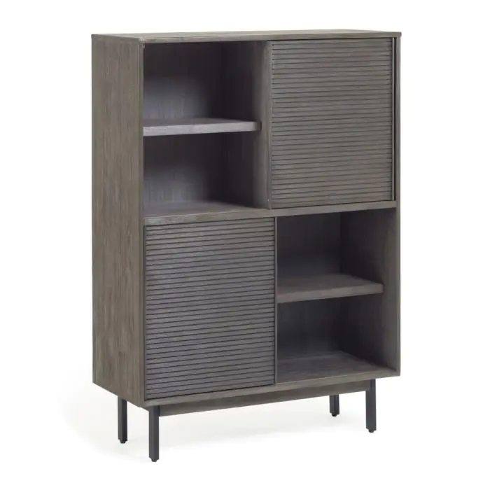 Estantería Madera Acacia Antracita 2 Puertas, 100 cm