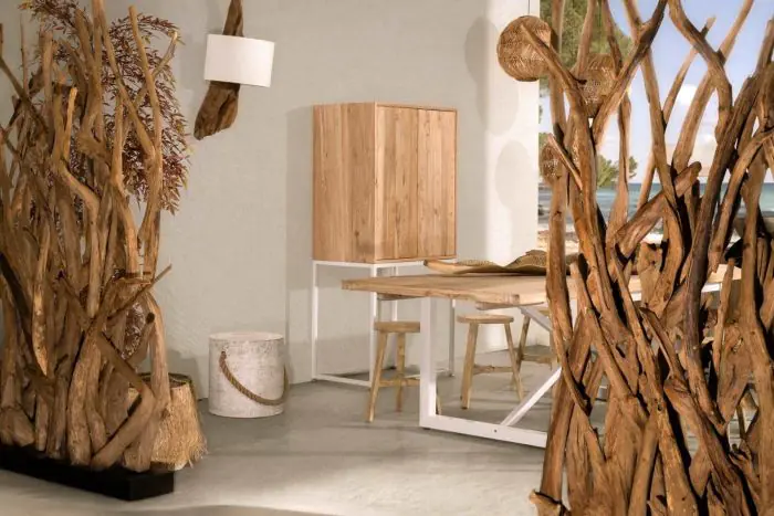 Armario Madera Olmo Reciclado Metal Blanco, 81x51x170 Cm