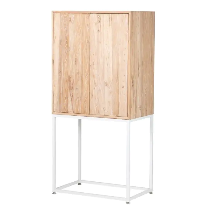 Armario Madera Olmo Reciclado Metal Blanco, 81x51x170 Cm