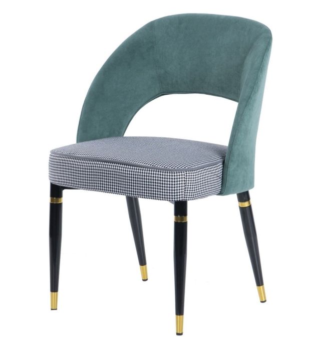Silla Art Decó Houston Terciopelo Azul Tejido Cuadros Hierro, 56 Cm