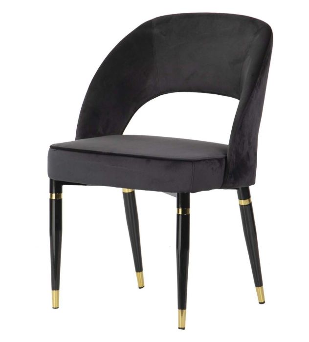 Silla Art Decó Houston Terciopelo Negro Hierro, 56 Cm