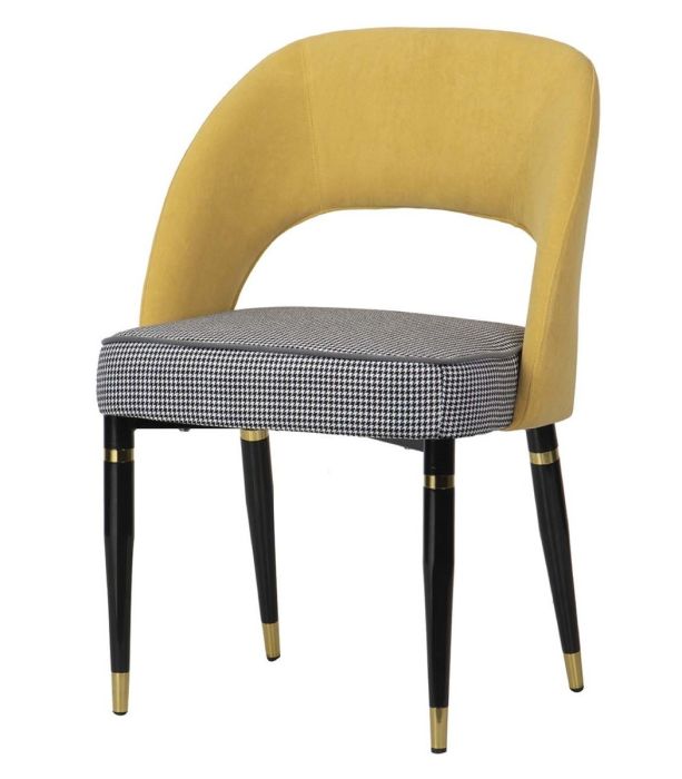 Silla Art Decó Terciopelo Amarillo Tela Cuadros Hierro, 56 Cm