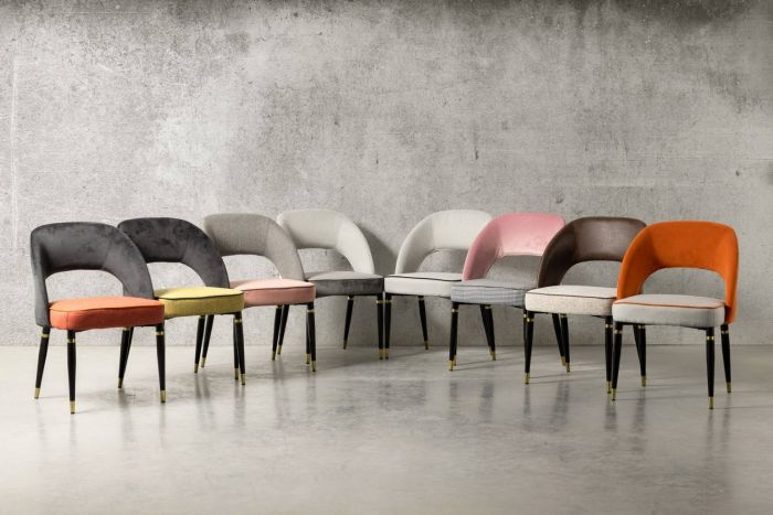 Silla Terciopelo Gris Tejido Rosa Hierro, 56 Cm