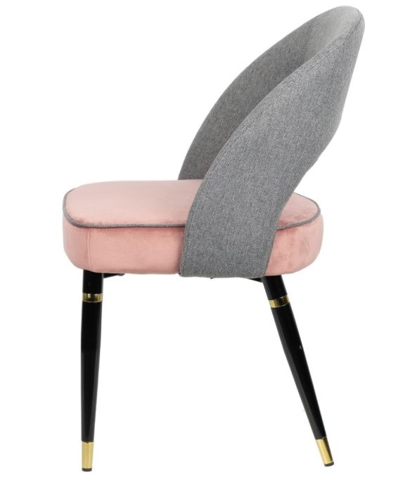 Silla Terciopelo Gris Tejido Rosa Hierro, 56 Cm