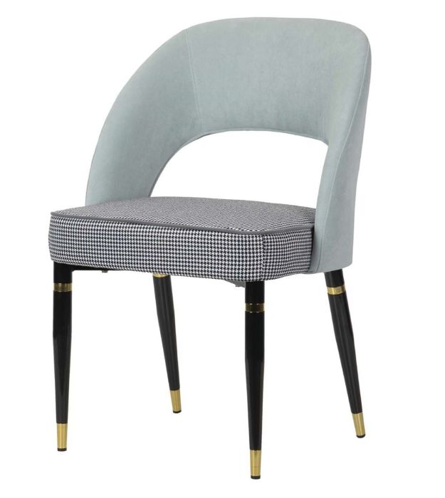 Silla Art Decó Houston Terciopelo Azul Tela Cuadros Hierro, 56 Cm