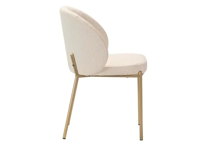Silla Bouclé Blanco Metal Dorado, 57 Cm