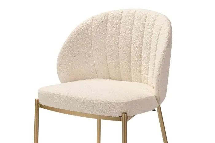 Silla Bouclé Blanco Metal Dorado, 57 Cm