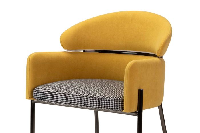 Silla Brazos Cuadros Terciopelo Amarillo, 57 Cm