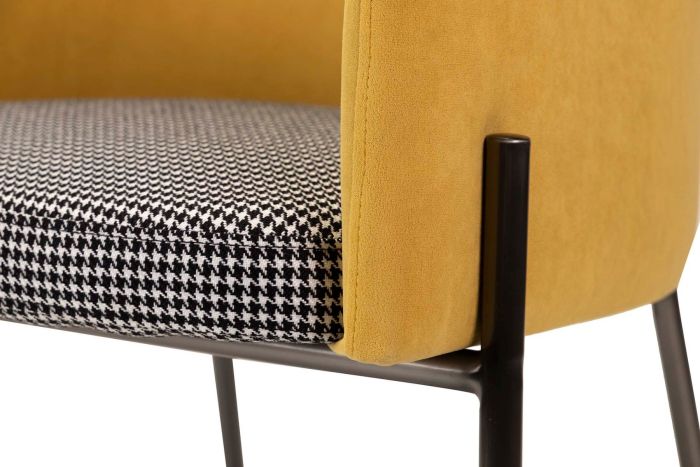 Silla Brazos Cuadros Terciopelo Amarillo, 57 Cm
