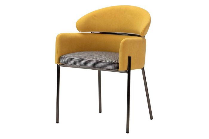 Silla Brazos Royal Cuadros Terciopelo Amarillo, 57 Cm