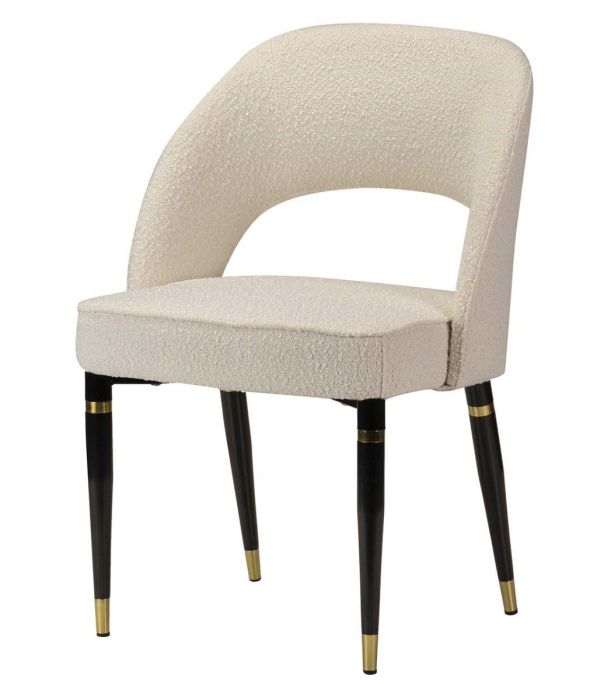 Silla Art Decó Houston Bouclé Beige Metal, 56 Cm