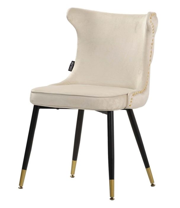 Silla Art Decó Aspen Tachuelas Terciopelo Blanco, 49 Cm
