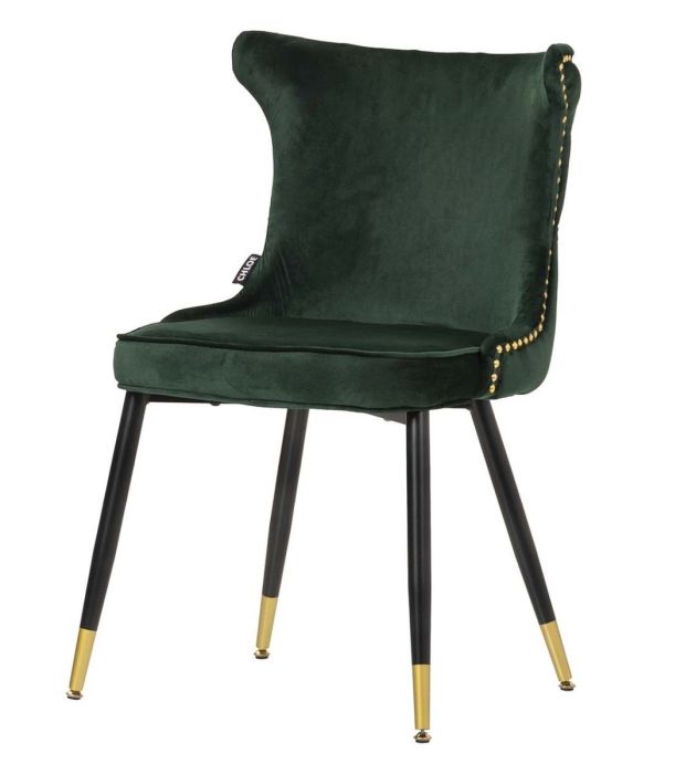 Silla Art Decó Aspen Tachuelas Terciopelo Verde, 49 Cm