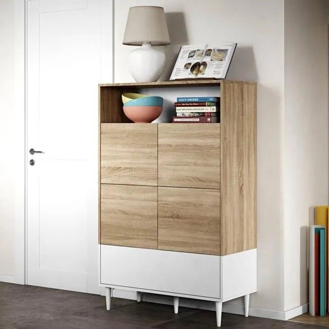 Aparador Alto Blanco Roble Natural, 140,6 Cm