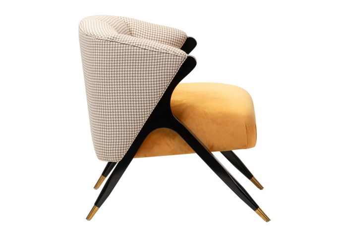 Sillón Estampado Blanco Marrón Terciopelo Amarillo Madera Roble 68x78x75 Cm