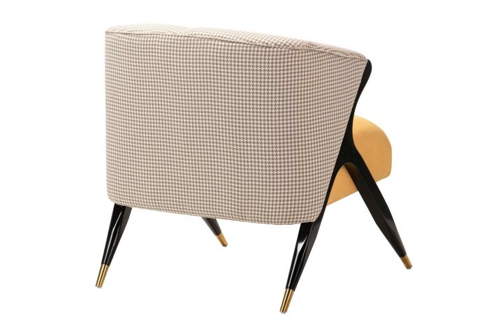 Sillón Estampado Blanco Marrón Terciopelo Amarillo Madera Roble 68x78x75 Cm