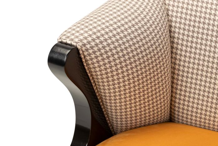 Sillón Estampado Blanco Marrón Terciopelo Amarillo Madera Roble 68x78x75 Cm