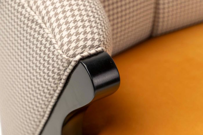 Sillón Estampado Blanco Marrón Terciopelo Amarillo Madera Roble 68x78x75 Cm