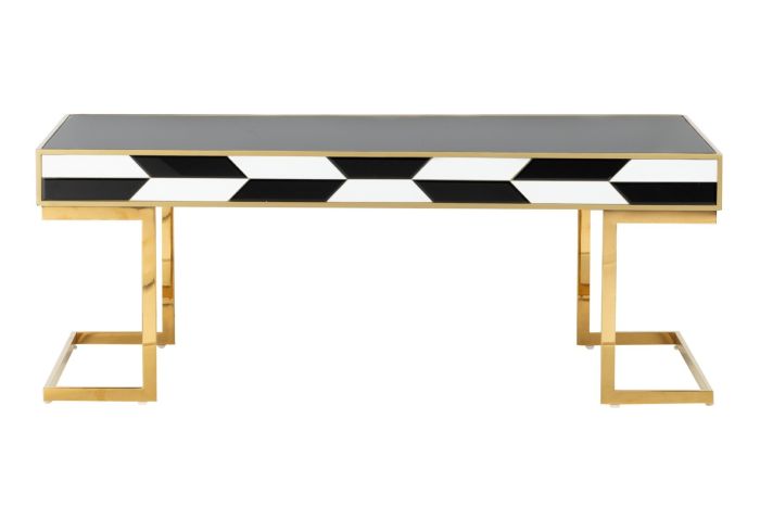 Mesa Centro Espejo Blanco Negro Acero, 120X60X45 Cm