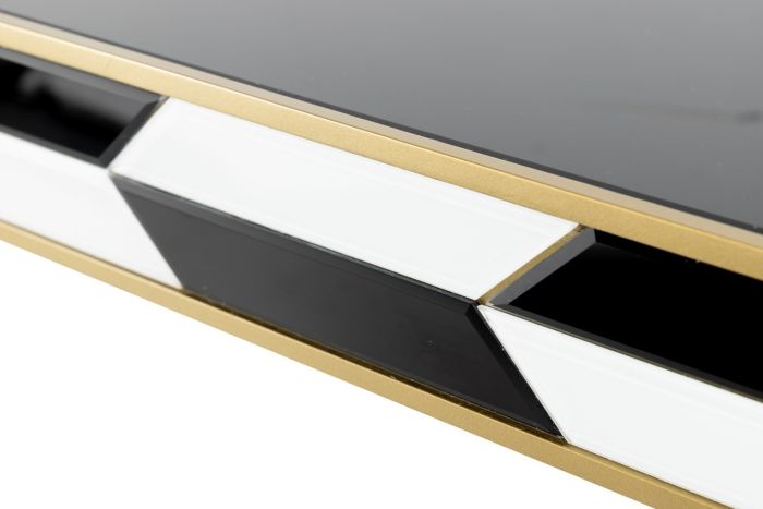 Mesa Centro Espejo Blanco Negro Acero, 120X60X45 Cm