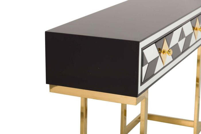 Consola Espejo Blanco Negro Acero, 120x42x79 Cm