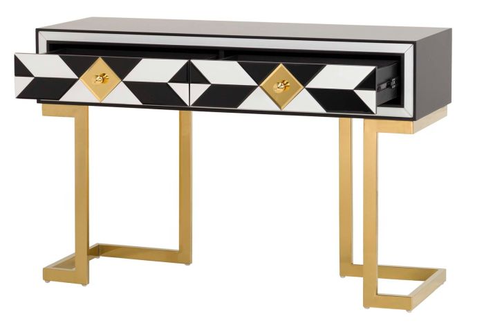 Consola Espejo Blanco Negro Acero, 120x42x79 Cm