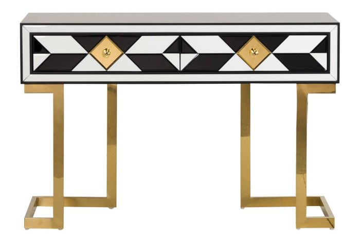 Consola Espejo Blanco Negro Acero, 120x42x79 Cm