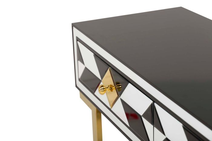 Consola Espejo Blanco Negro Acero, 120x42x79 Cm