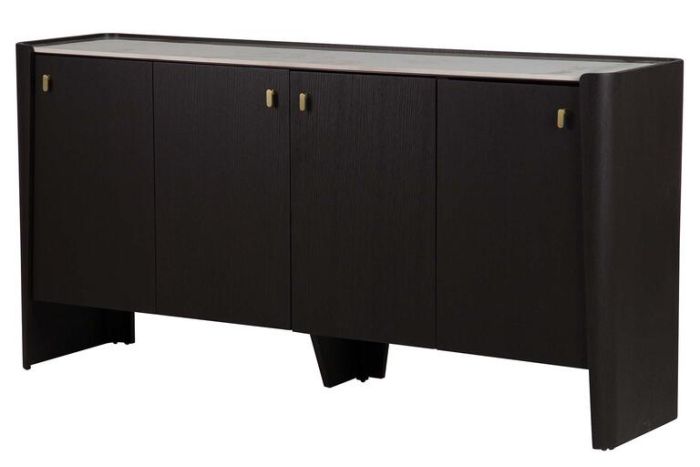 Aparador EBONY  madera Negra  piedra blanca 4 puertas