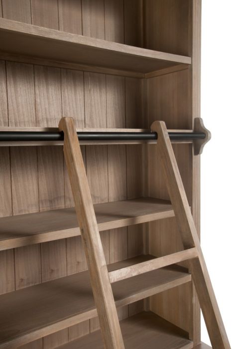 Librería Con Escalera De Estilo Francés , Natural 200 Cm