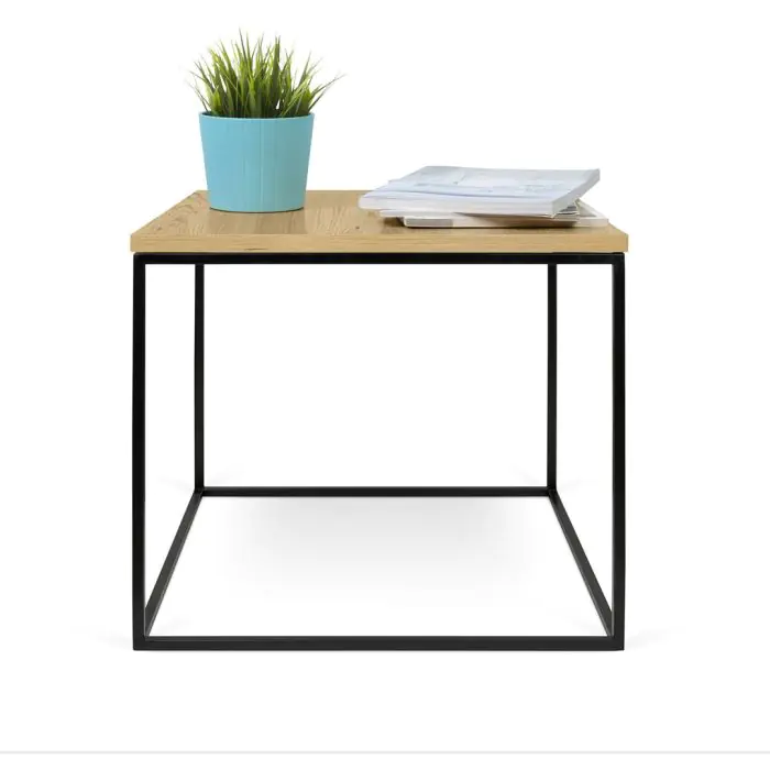 Mesa Auxiliar Madera Natural Metal Negro Estilo Escandinavo, 50 cm