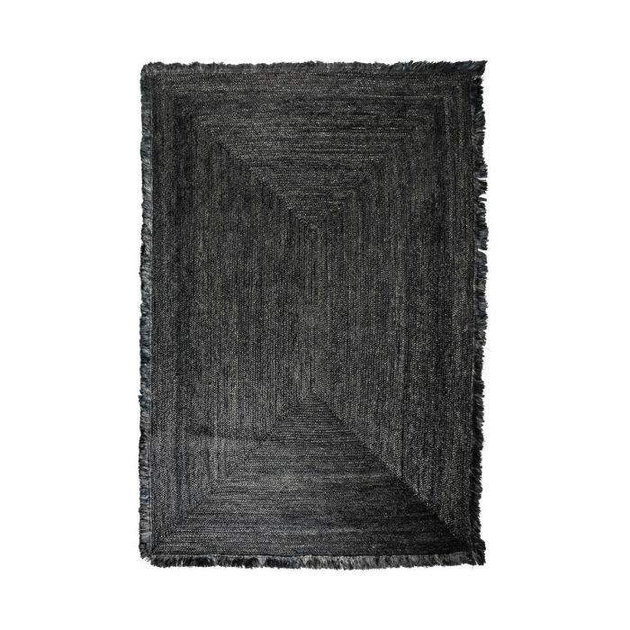 Alfombra rectangular estilo colonial en yute trenzado a mano color negro teñido.