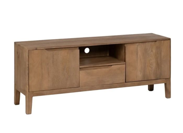 Mueble TV nórdico en madera de mango natural.